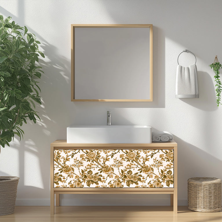 Floral Rustic Gold Flower Pattern Peel And Stick Tile stickers Boho Style Wallpaper Mode l- L43