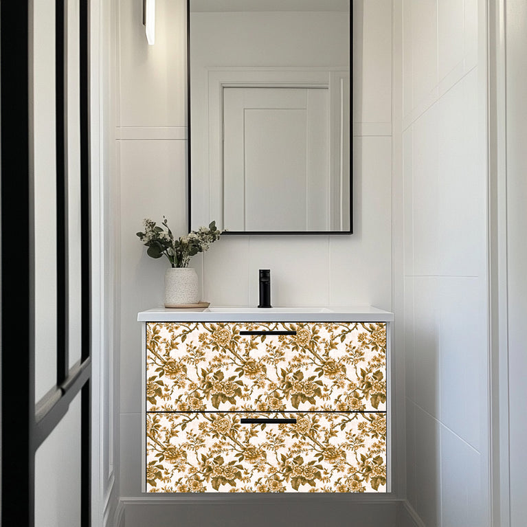 Floral Rustic Gold Flower Pattern Peel And Stick Tile stickers Boho Style Wallpaper Mode l- L43