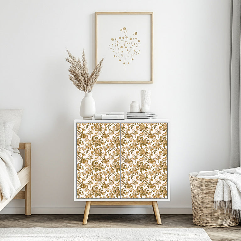 Floral Rustic Gold Flower Pattern Peel And Stick Tile stickers Boho Style Wallpaper Mode l- L43