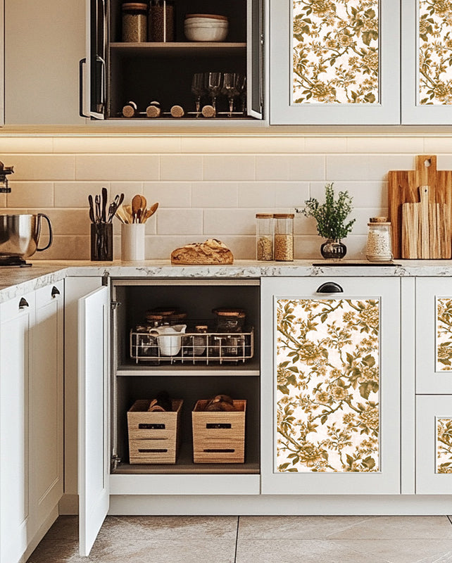 Floral Rustic Gold Flower Pattern Peel And Stick Tile stickers Boho Style Wallpaper Mode l- L43