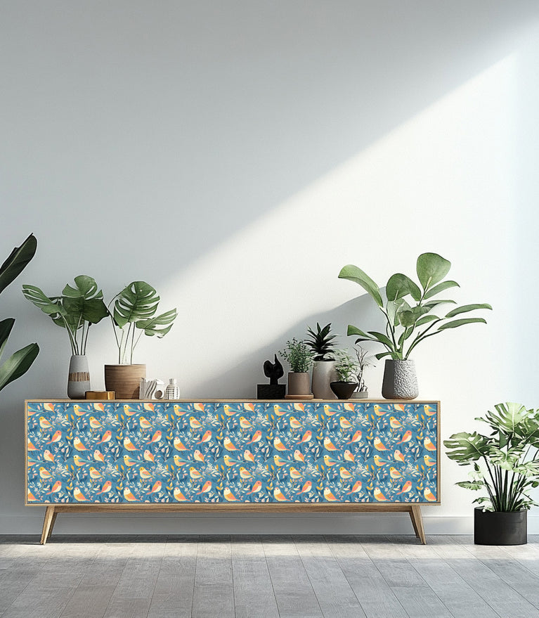 Blue Bird Patterns Furniture Wallpaper Stickers Peel And Stick Model - L70