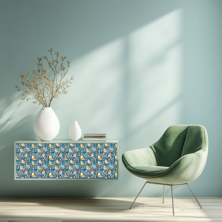 Blue Bird Patterns Furniture Wallpaper Stickers Peel And Stick Model - L70