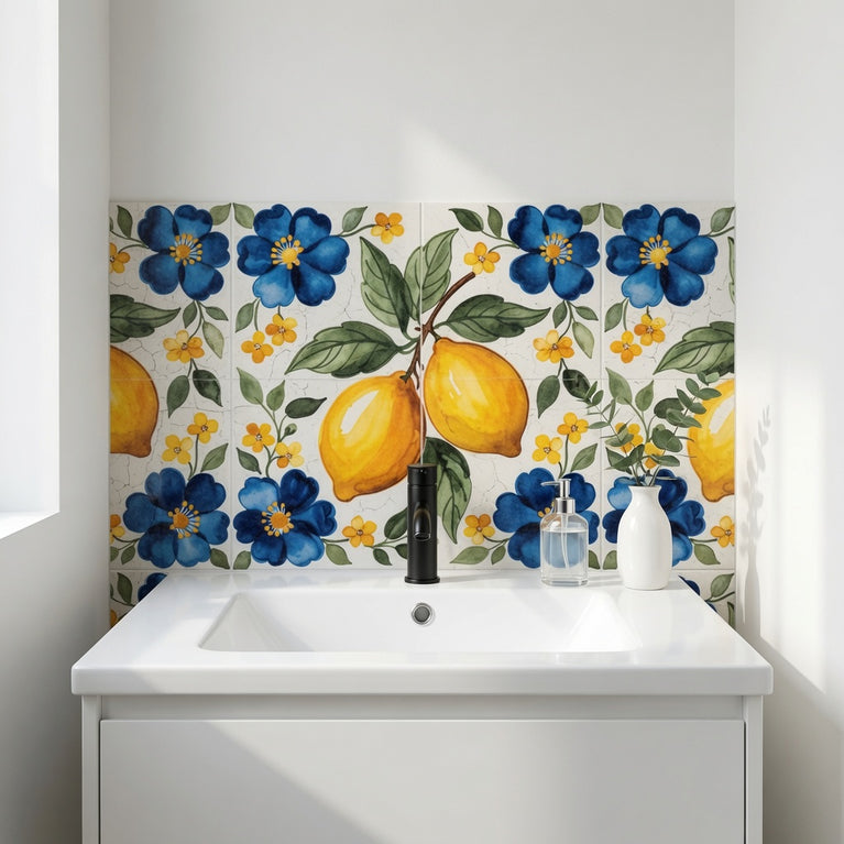 Mediterranean Lemon Backsplash Tile Stickers, Amalfi Coast Lemon Backsplash- L76