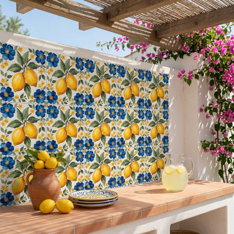 Mediterranean Lemon Backsplash Tile Stickers, Amalfi Coast Lemon Backsplash- L76