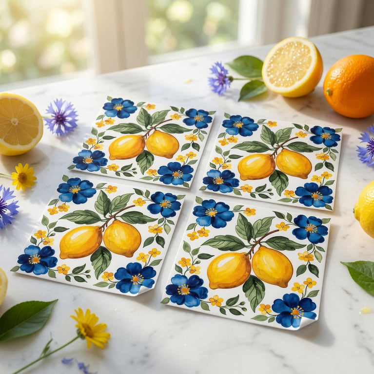 Mediterranean Lemon Backsplash Tile Stickers, Amalfi Coast Lemon Backsplash- L76