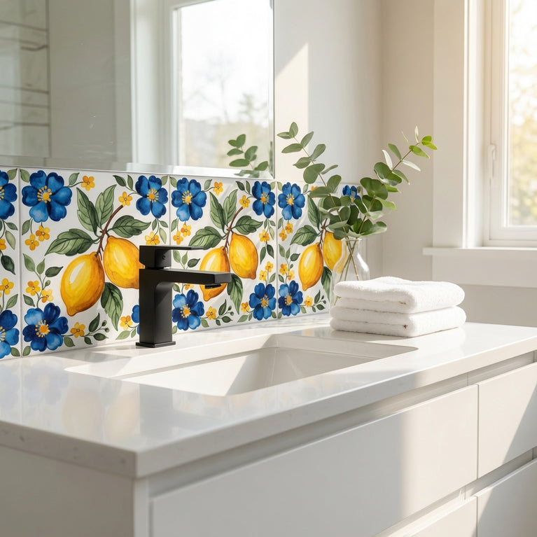 Mediterranean Lemon Backsplash Tile Stickers, Amalfi Coast Lemon Backsplash- L76