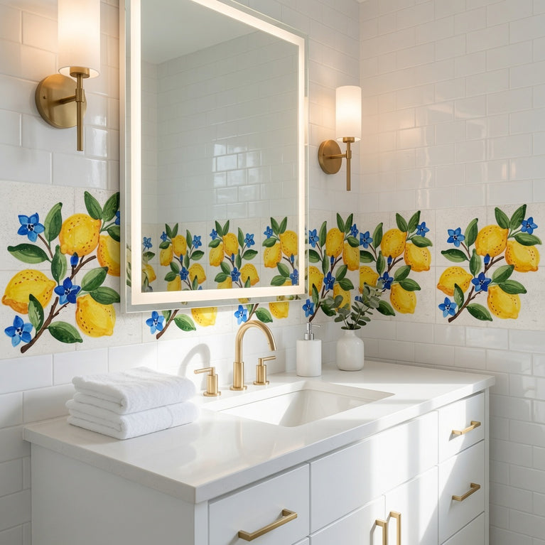 Mediterranean Lemon Backsplash Tile Stickers, Amalfi Coast Lemon Backsplash- L77