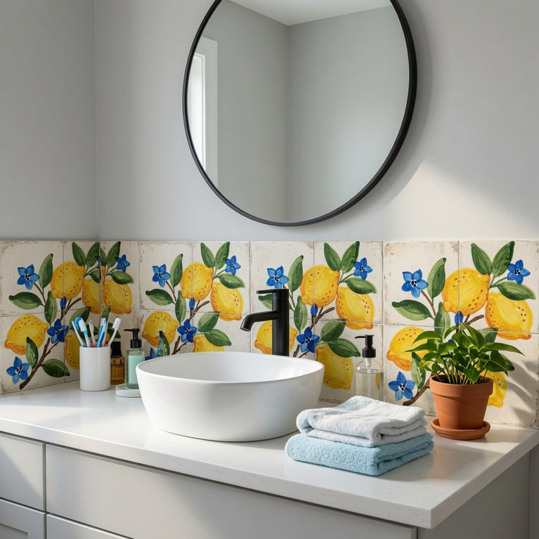 Mediterranean Lemon Backsplash Tile Stickers, Amalfi Coast Lemon Backsplash- L77