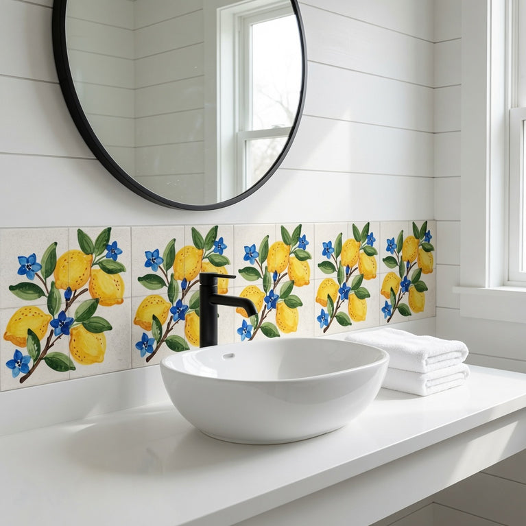 Mediterranean Lemon Backsplash Tile Stickers, Amalfi Coast Lemon Backsplash- L77