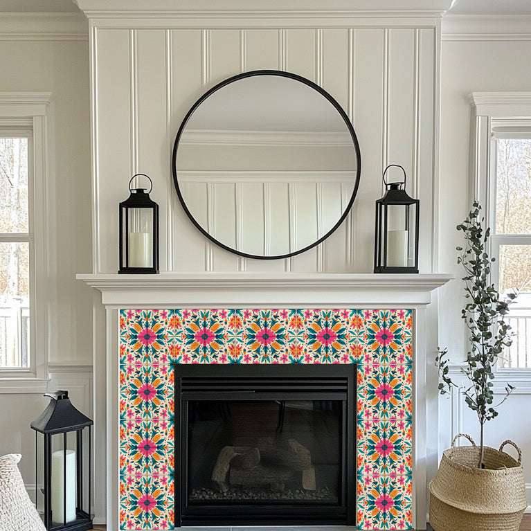 Floral Vintage Colorful Retro Design Multicolor beautiful backsplash Model - L81
