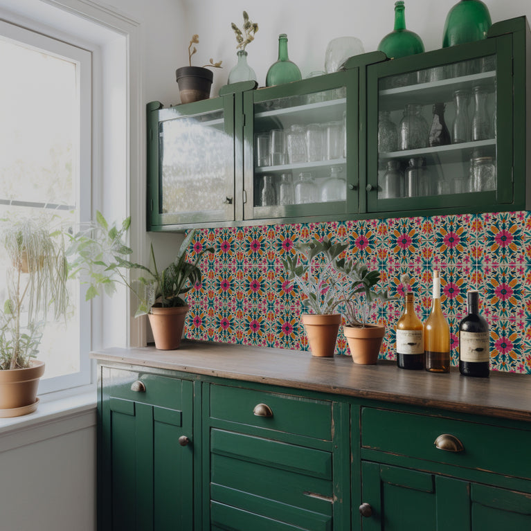 Floral Vintage Colorful Retro Design Multicolor beautiful backsplash Model - L81
