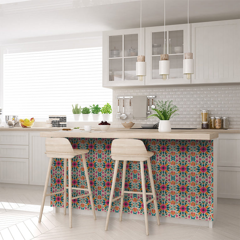 Floral Vintage Colorful Retro Design Multicolor beautiful backsplash Model - L81
