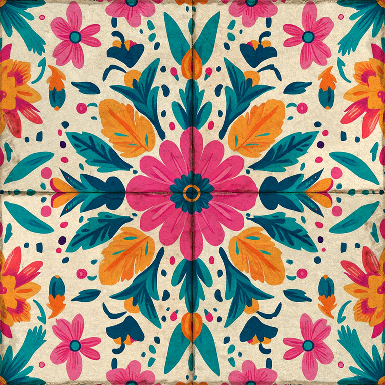 Floral Vintage Colorful Retro Design Multicolor beautiful backsplash Model - L81