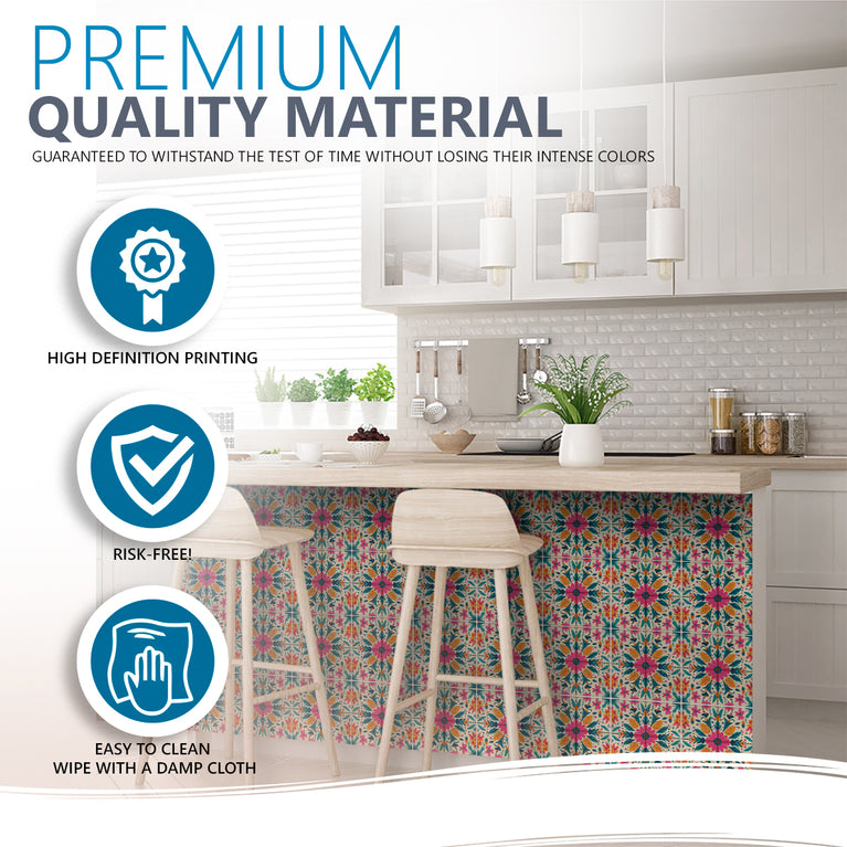 Floral Vintage Colorful Retro Design Multicolor beautiful backsplash Model - L81