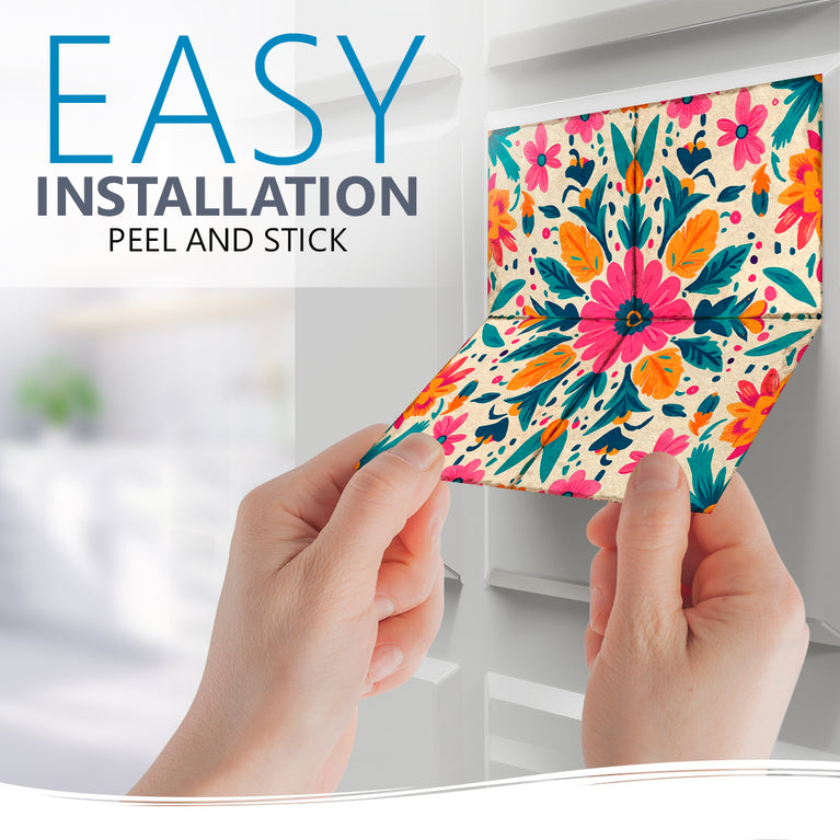 Floral Vintage Colorful Retro Design Multicolor beautiful backsplash Model - L81