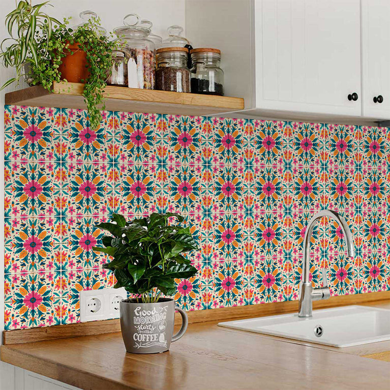 Floral Vintage Colorful Retro Design Multicolor beautiful backsplash Model - L81