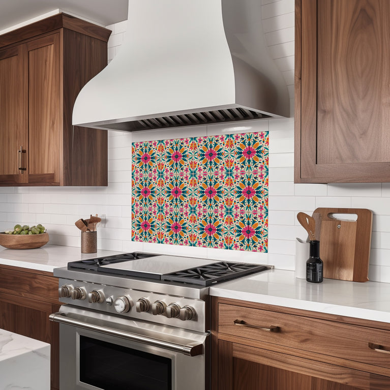 Floral Vintage Colorful Retro Design Multicolor beautiful backsplash Model - L81