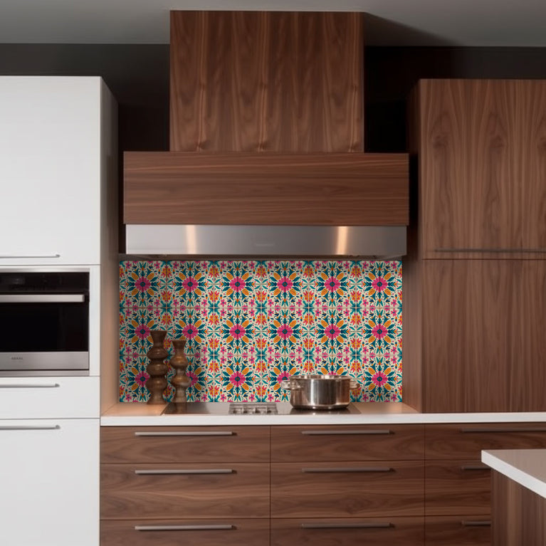 Floral Vintage Colorful Retro Design Multicolor beautiful backsplash Model - L81