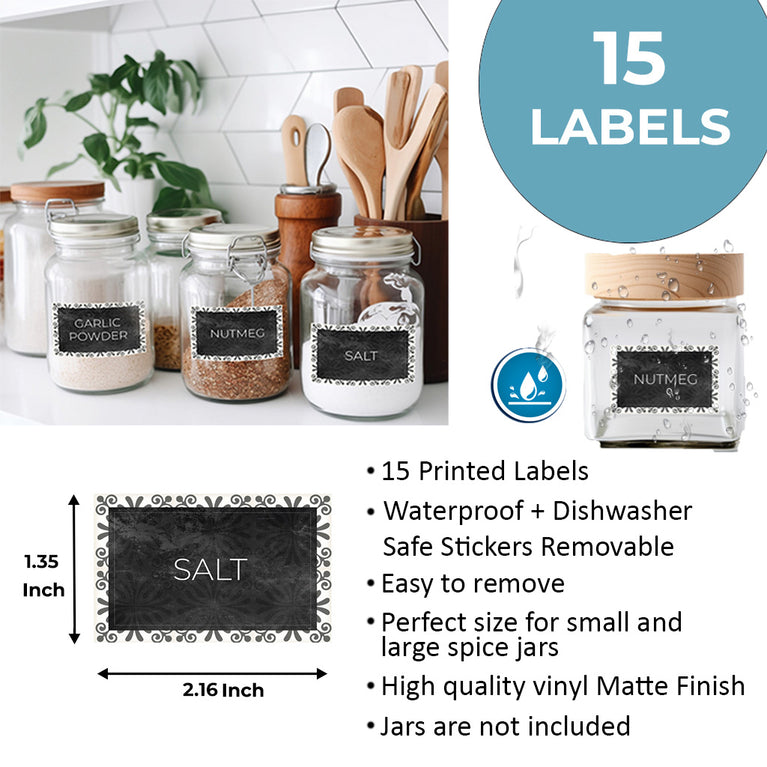 Minimalist Black Spice Labels Matte Finish Vinyl Stickers Water Resistant