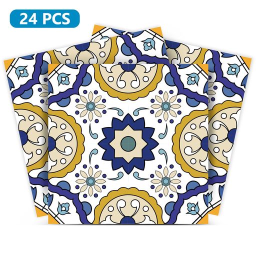 Easy DIY peel and stick Blue and Yellow colorful tile stickers for bathroom Model - A6