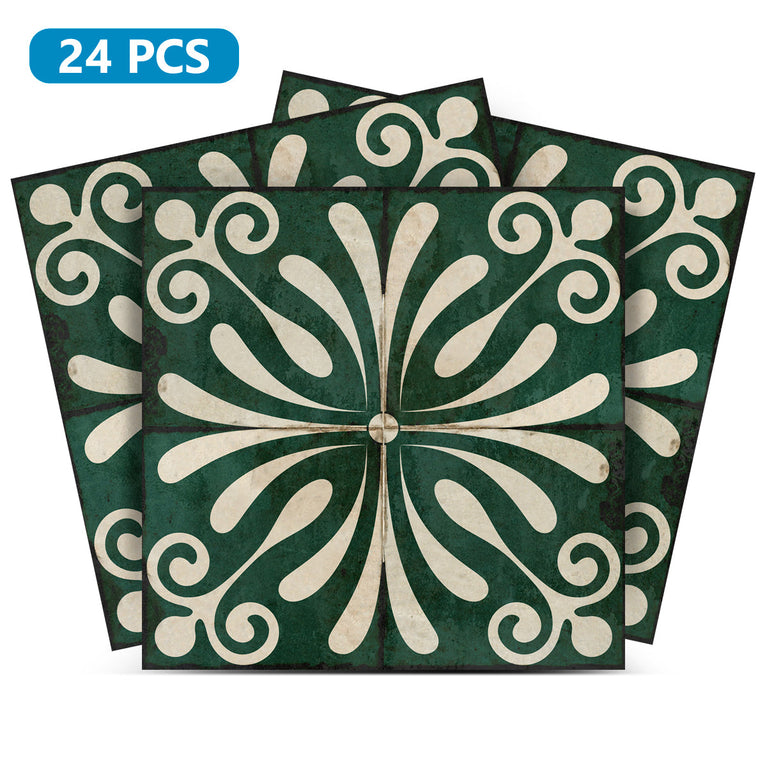 Dark Olive Green Vintage Flower Design Tile Stickers Model - R100