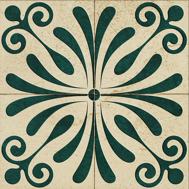 Dark Olive Green Flower Vintage Design Tile Stickers Model - R1012