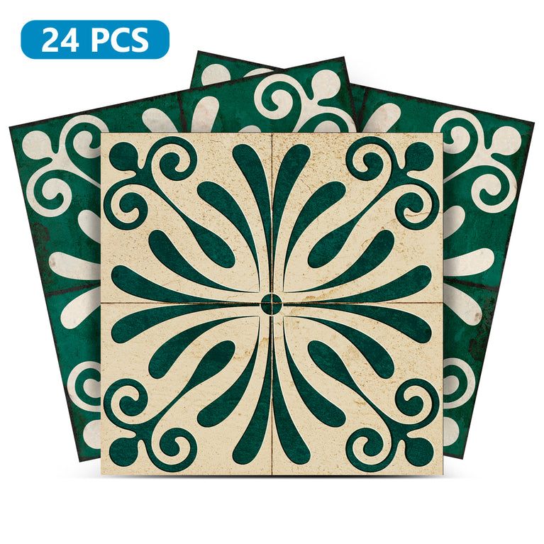 Dark Olive Green Flower Vintage Design Tile Stickers Model - R1012