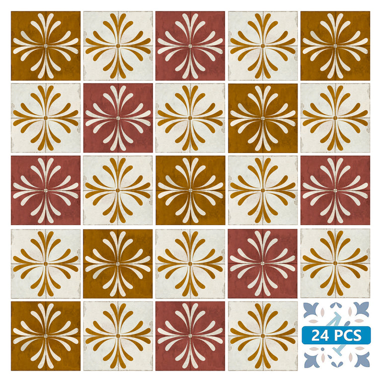 Brown Gold Vintage Flower Design Tile Stickers Model - R1016