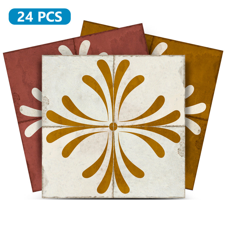 Brown Gold Vintage Flower Design Tile Stickers Model - R1016