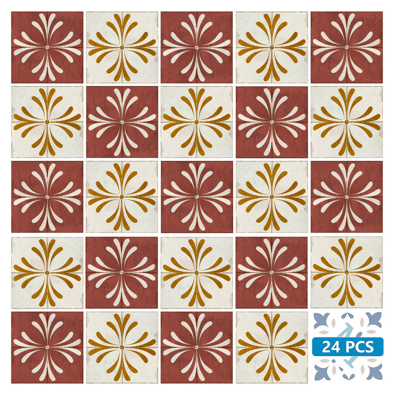 Brown Gold Vintage Flower Design Tile Stickers Model - R1017