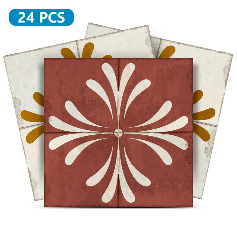 Brown Gold Vintage Flower Design Tile Stickers Model - R1017