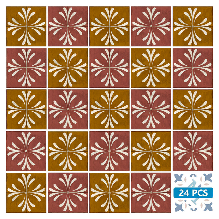 Brown Gold Vintage Flower Design Tile Stickers Model - R1018