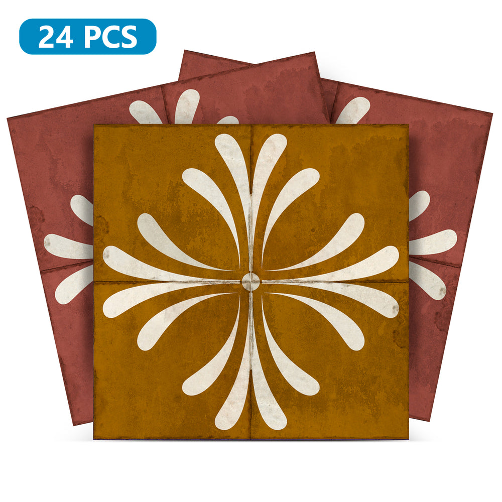 Brown Gold Vintage Flower Design Tile Stickers Model - R1018