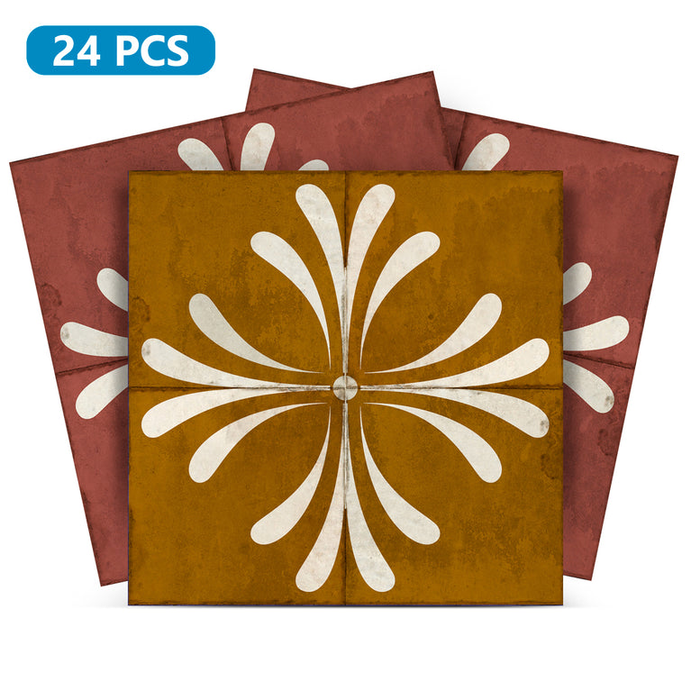 Brown Gold Vintage Flower Design Tile Stickers Model - R1018