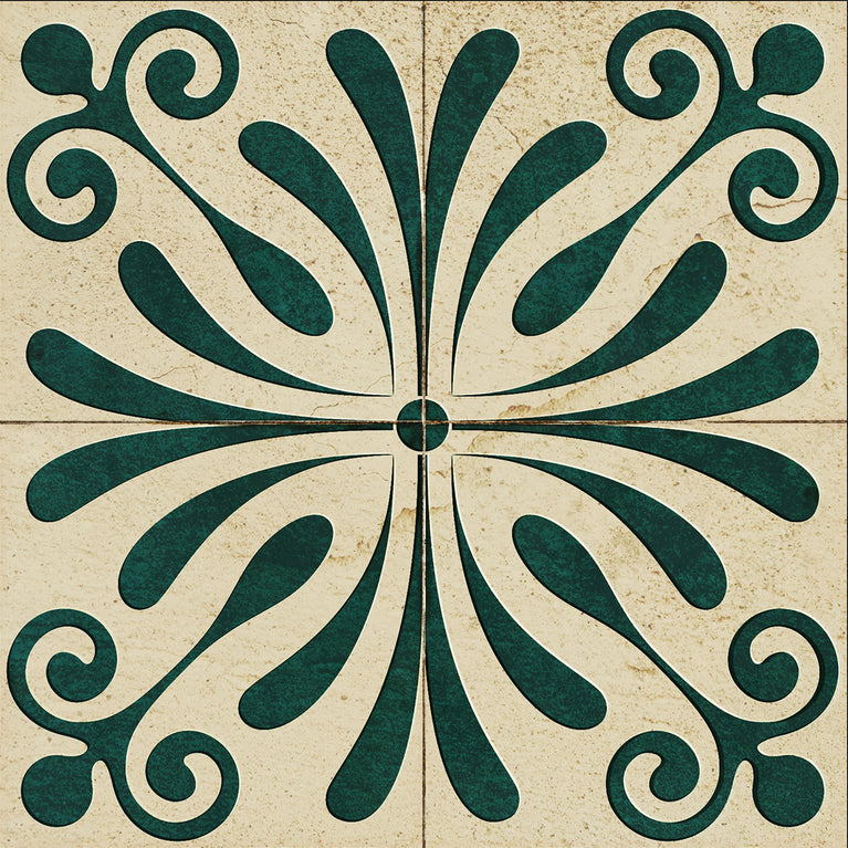 Dark Olive Green Vintage Flower Design Tile Stickers Model - R102