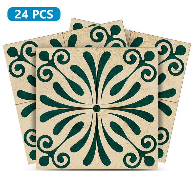 Dark Olive Green Vintage Flower Design Tile Stickers Model - R102