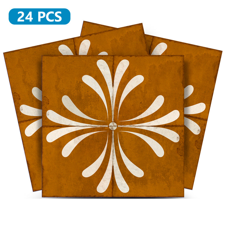 Brown Gold Vintage Flower Design Tile Stickers Model - R103