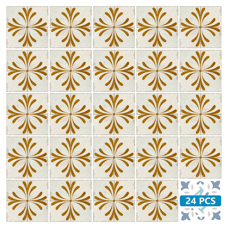 Beige Gold Vintage Flower Design Tile Stickers Model - R104