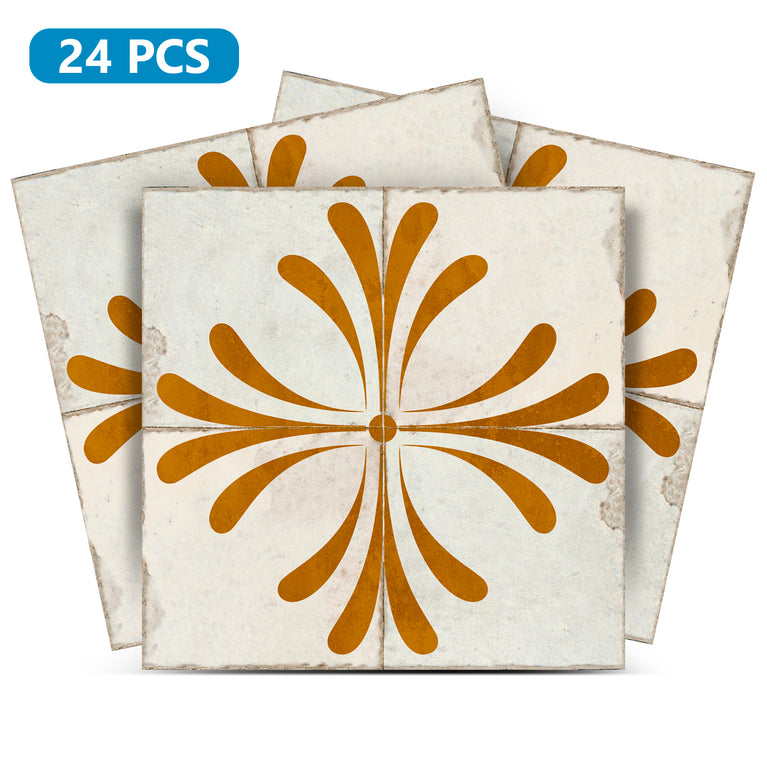 Beige Gold Vintage Flower Design Tile Stickers Model - R104