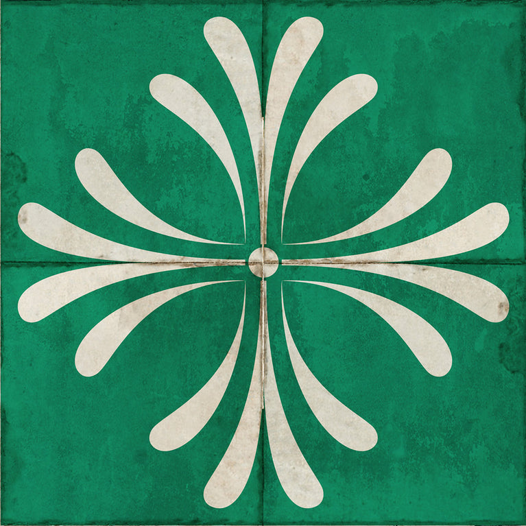 Green Vintage Flower Design Tile Stickers Model - R105