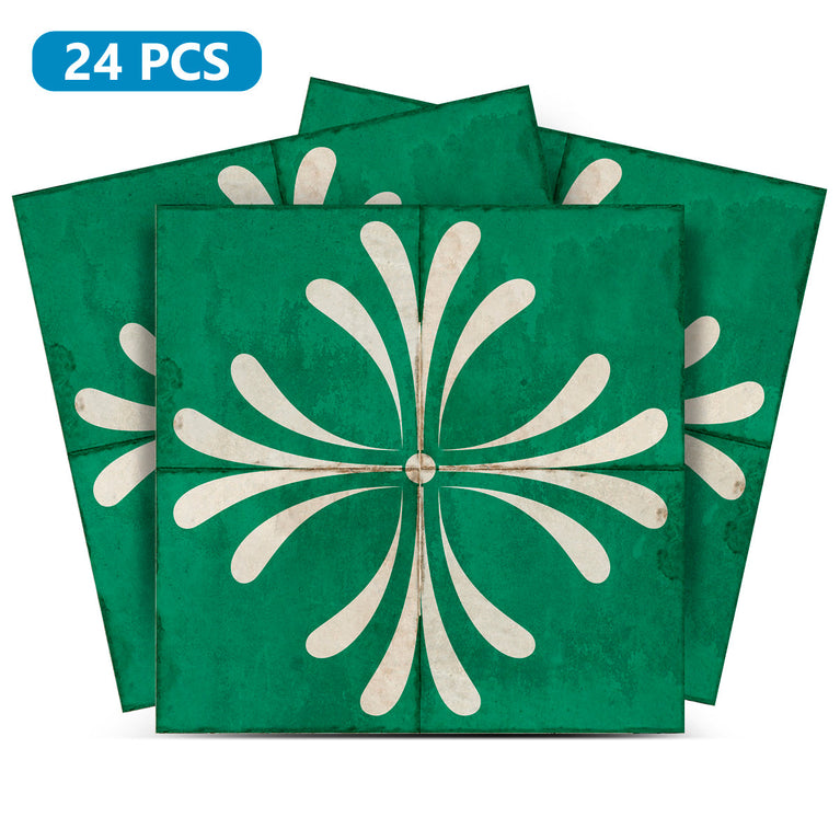 Green Vintage Flower Design Tile Stickers Model - R105