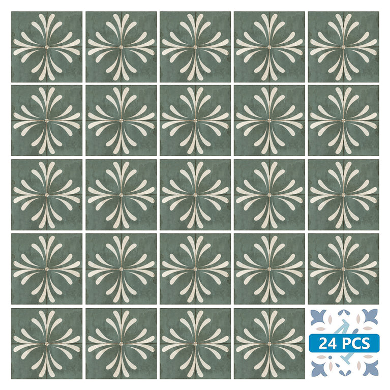 Dark Grey Vintage Flower Design Tile Stickers Model - R110