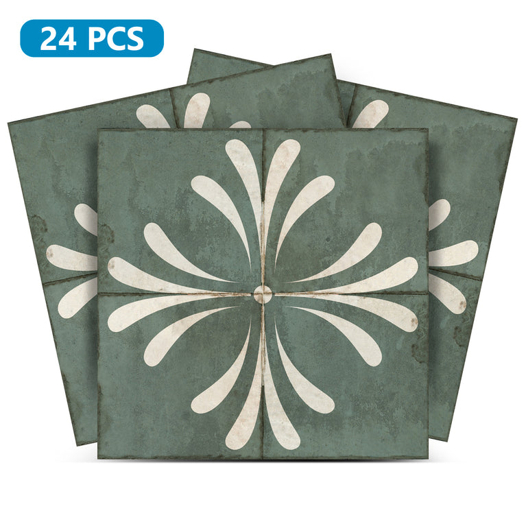 Dark Grey Vintage Flower Design Tile Stickers Model - R110