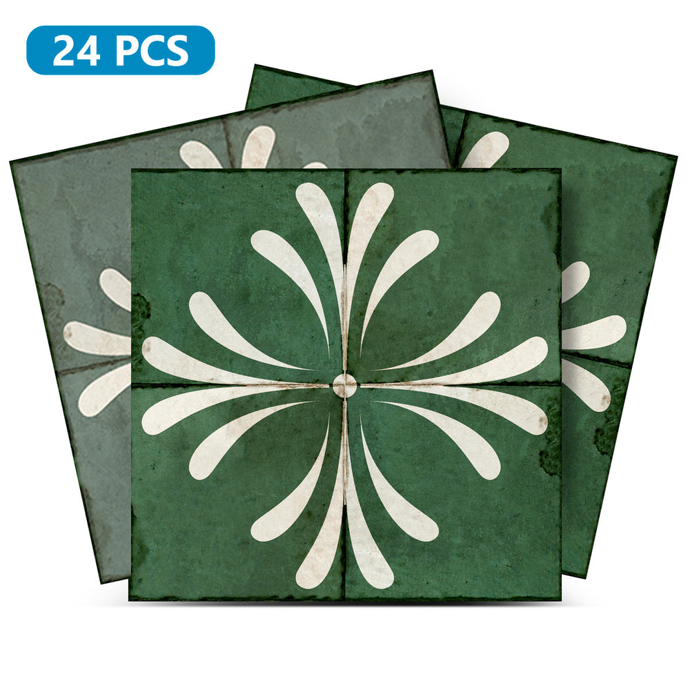 Green Grey Retro Vintage Flower Design Tile Stickers Model - R1111