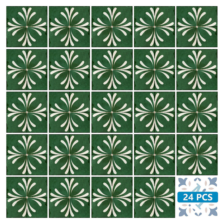 Green Vintage Flower Design Tile Stickers Model - R112