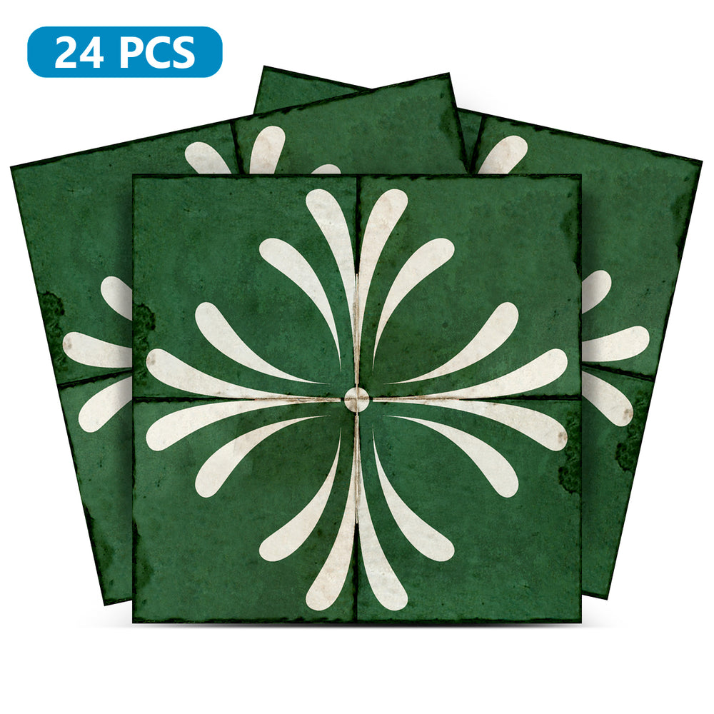 Green Vintage Flower Design Tile Stickers Model - R112