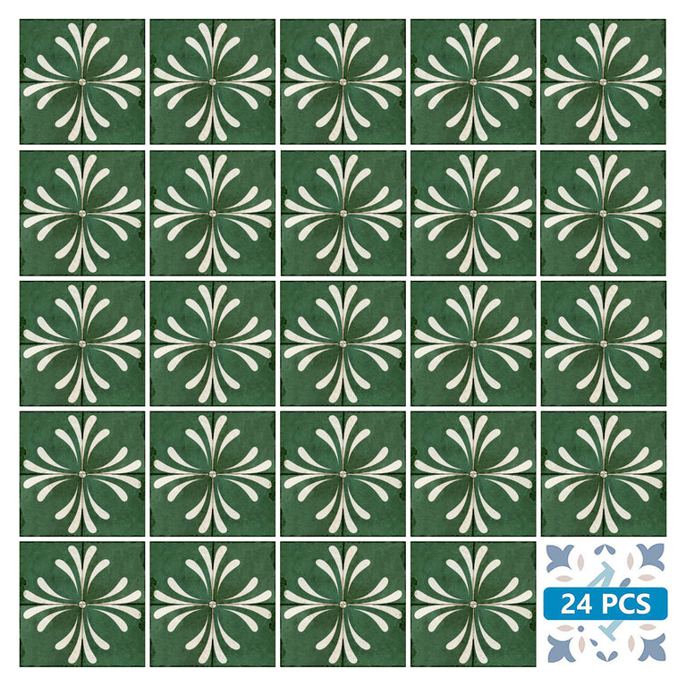 Green Retro Vintage Flower Design Tile Stickers Model - R115