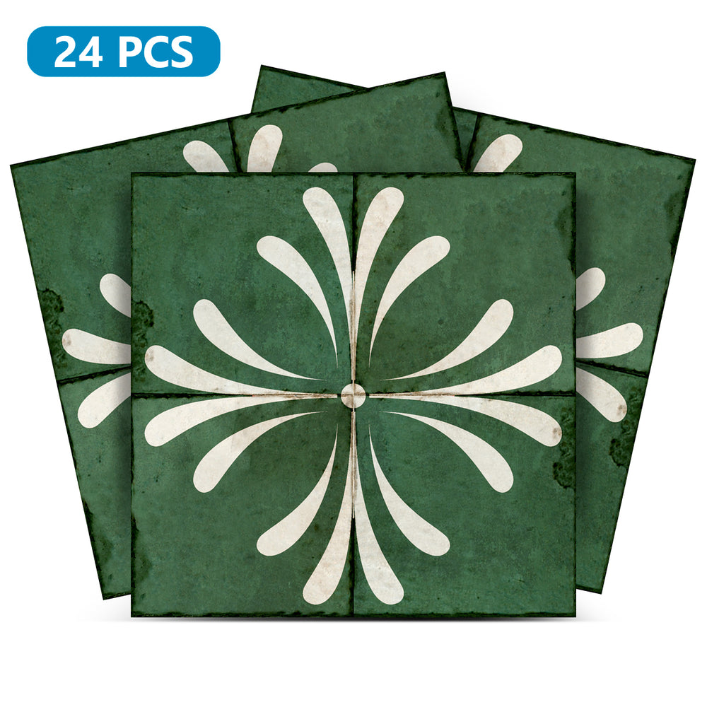 Green Retro Vintage Flower Design Tile Stickers Model - R115