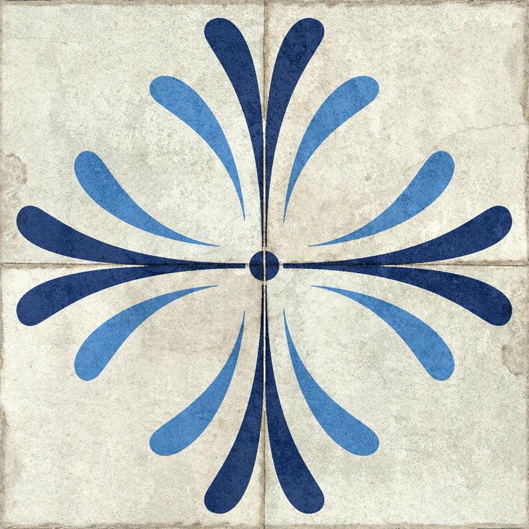 Blue Cream Vintage Flower Design Tile Stickers Model - R116