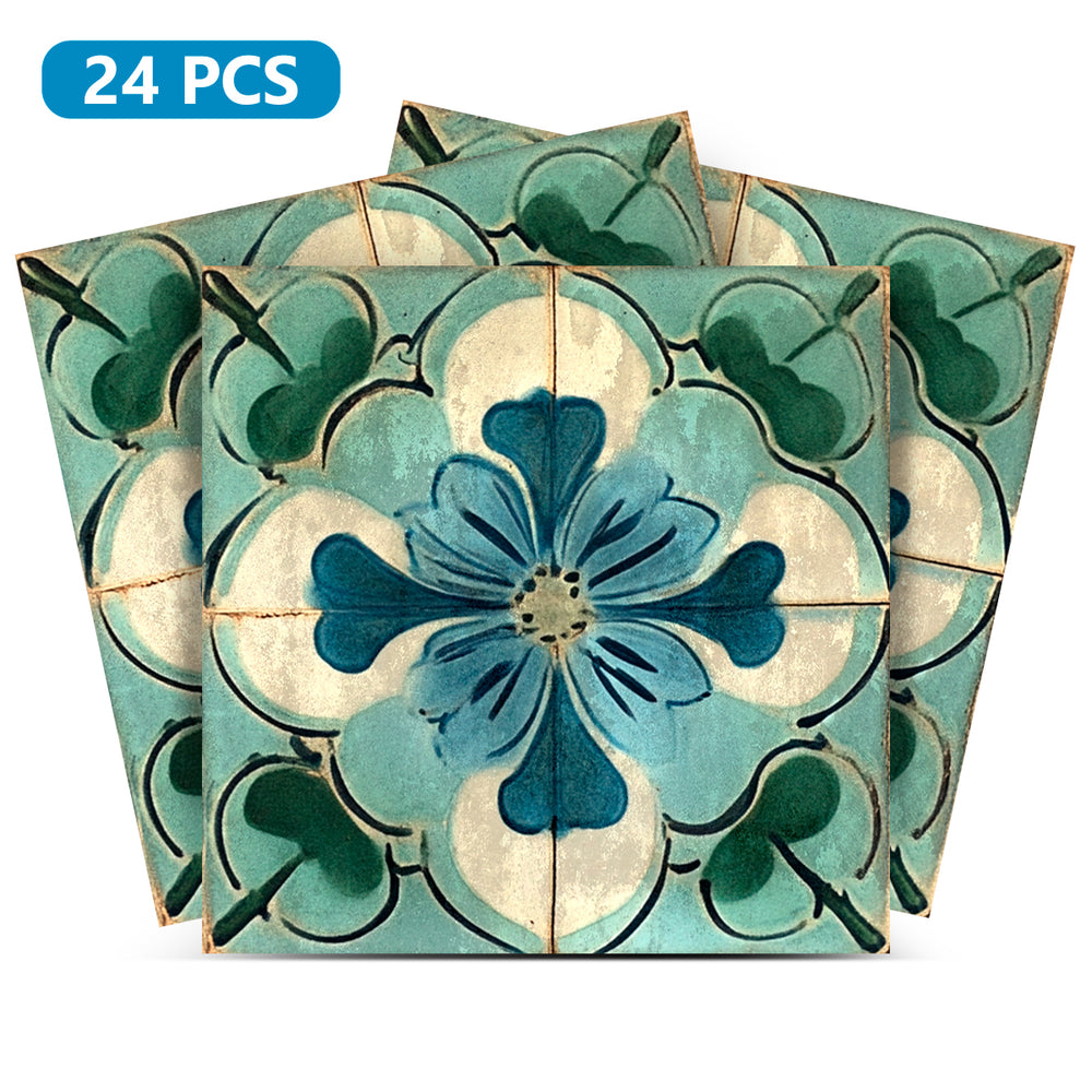 Rustic Flower Green Blue Backsplash for kitchen tiles makeover easy to install Model - R121